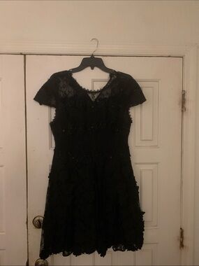 Badgley Mischka Black Floral Lace A-Line Dress